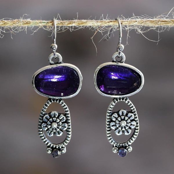 

dangle & chandelier vintage purple resin crochet earrings for women retro flower carving drop fashion jewelry statement handmade, Silver