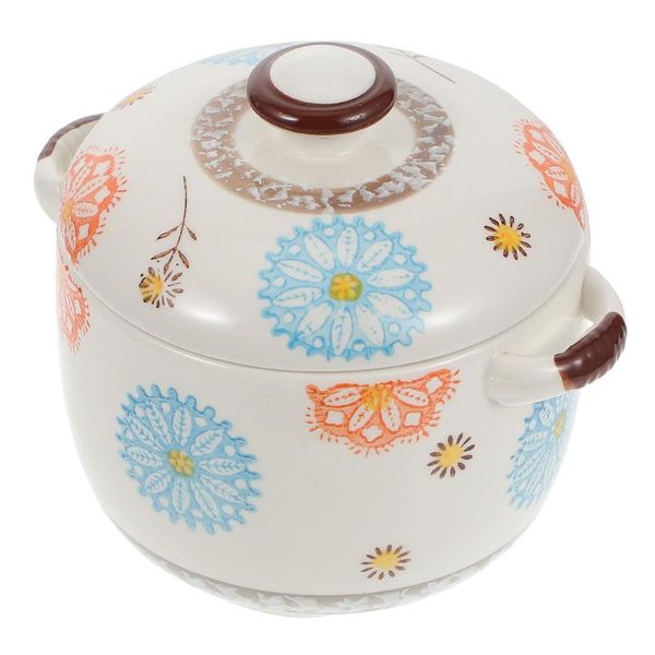 

bowls 1pc small ceramic soup pot stew with lid household tableware