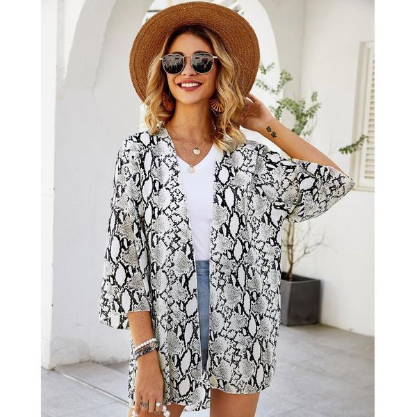 

women's blouses & shirts #l5 snake print kimono cardigans women summer casual loose shawl beachwear boho blouse female blusa, White
