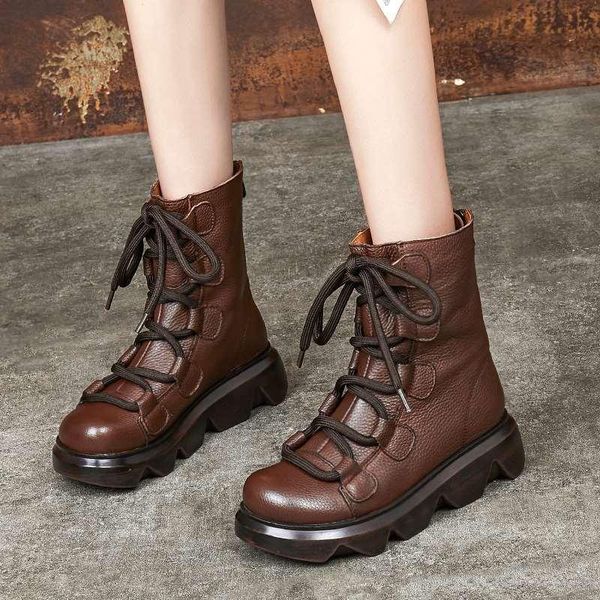 

boots autumn and winter fashion thick sole retro british national style leather soft ankle women shoe, Black