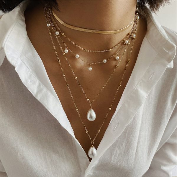 

zoshi bohemian multi layer lange ketting voor vrouwen imitatie parel choker kragen statement zomer sieraden, Silver