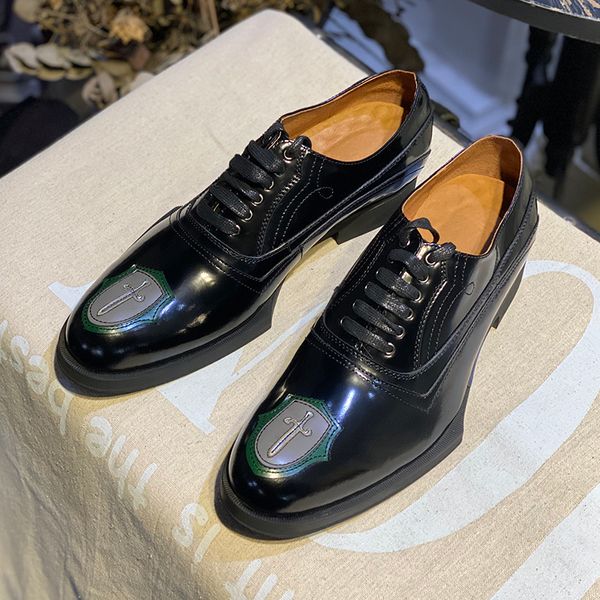 

2022 fashion gentlemen mens oxfords flat heel full grain leather man office work shoes formal business derby shoe, Black