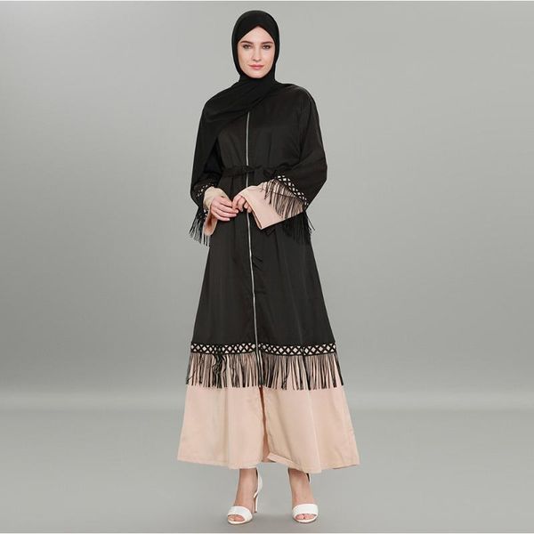 

ethnic clothing muslim woman's dress women zipper cardigan robe fringed lace stitching fashion abaya dubai long 5xl donsignet, Red