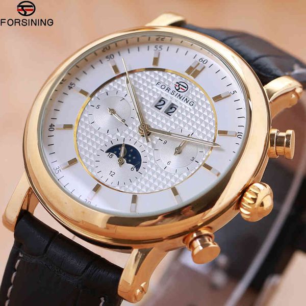 

company time series black leather band 3 dial 6 hands men watches brand luxury automatic clock men, Slivery;brown