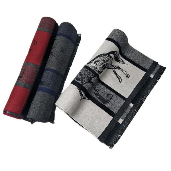 

scarves animal print cashmere scarf 180*30cm fashion men's business 2021 winter luxury long shawl red, Blue;gray