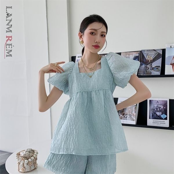 

women puff sleeve and shorts two piece suit set casual fit lady fashion summer 2h105 210526, White