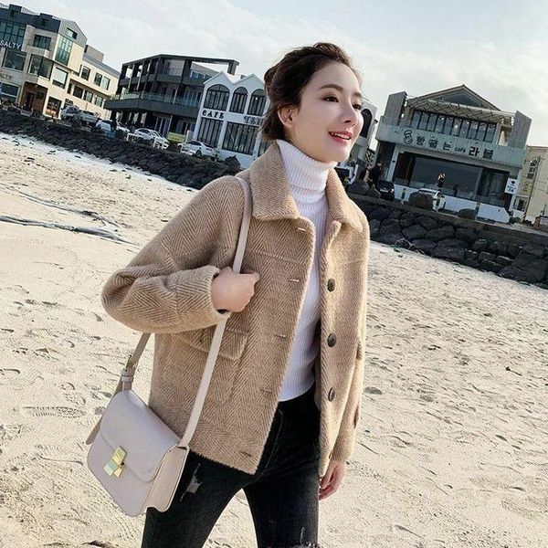 

women's jackets 2021 winter clothes women autumn fashion imitation mink fleece short jacket korean female thinner wild knitted coat, Black;brown