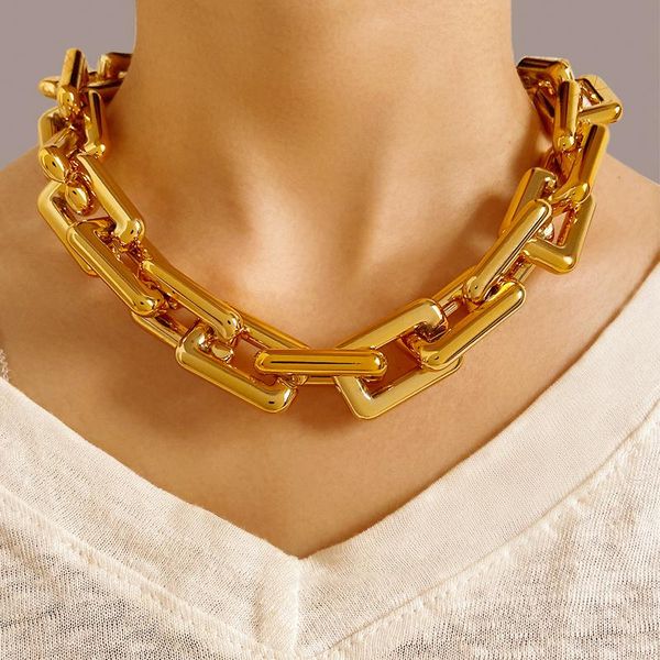 

punk gold plated chunky necklace charm silver color big cuban link boho statement jewelry women chain choker jewlery friend gift chokers, Golden;silver
