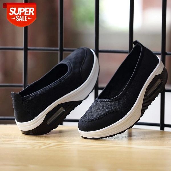 

women platform shoes woman lady flat casual shallow breathable shoes 2020 new summer slip on comfortable lace black fabric #ru9a