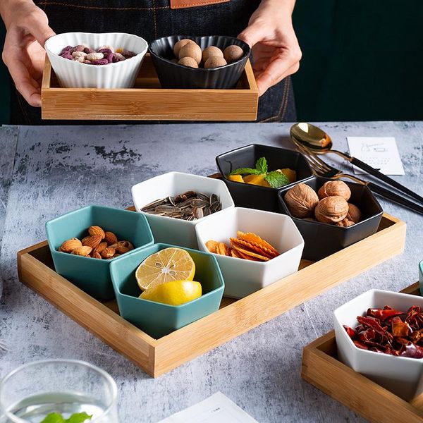 

kitchen storage & organization ceramics hexagon trays nordic wooden pallets snack dishes partition child salad bowl home deskdecoration