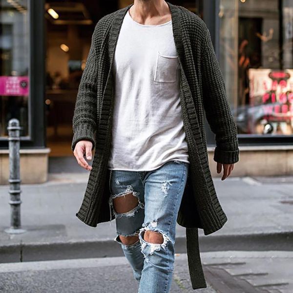 

men's sweaters fashion winter sweater cardigan autumn casualsolid ribbed knitting jumper long sleeve loose street overcoat, White;black