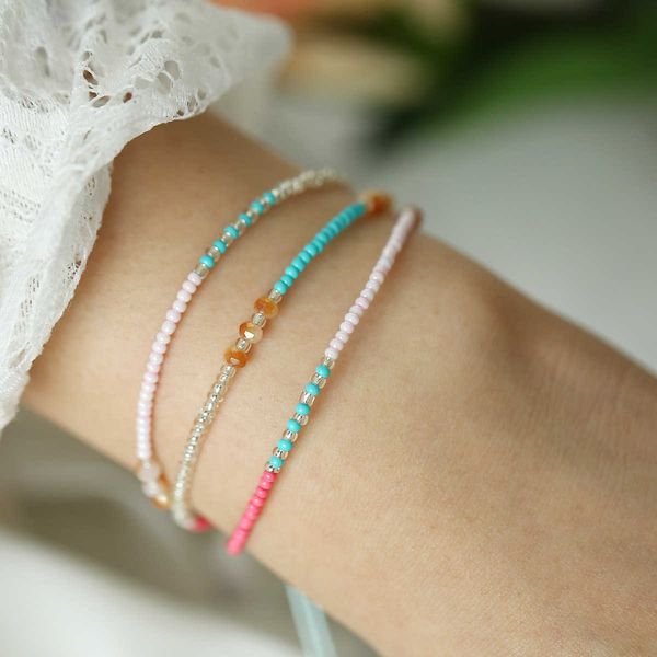 

f25600 creative simple color string beads woven rope push-pull bracelet, Silver