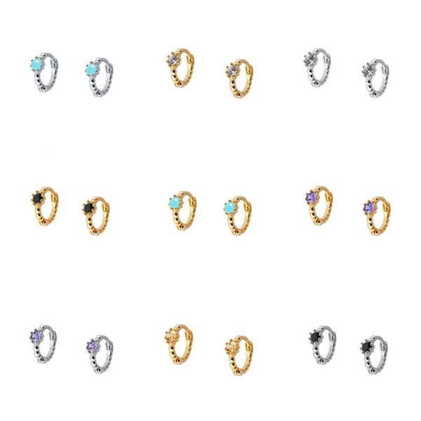 

hoop & huggie canner colorful earring for girls 925 sterling silver women earrings turquoise black purple zircon pendientes, Golden;silver