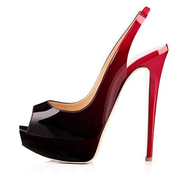 

moraima snc mixed colors platform pumps for woman peep toe sling back high heel shoes super dress heels 14cm big size, Black