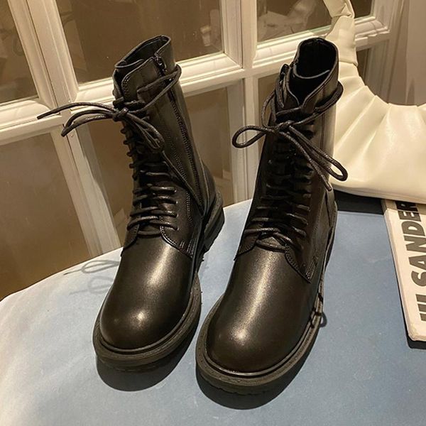 

boots 2021 autumn women ankle short women's shoes ladies footwear black lace-up rubber round toe