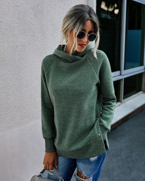

winter solid button hooded sweatshirt casual loose gray plus size jumper pullover jacket 2021 women hoodies women's & sweatshirts, Black