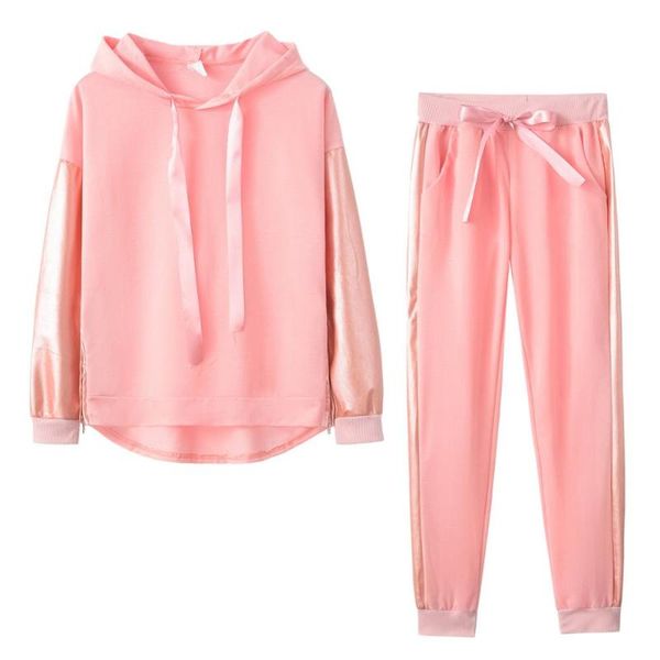 

women's autumn and winter hooded long-sleeved sports two-piece splicing pants woven wide loose sweater suit sportswear su one-piece sui
