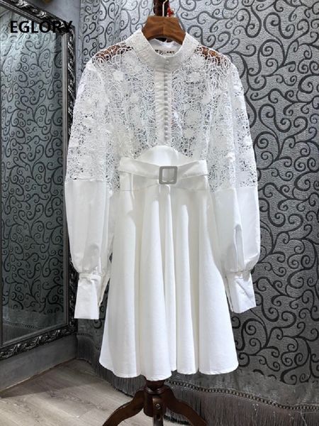 

dresses latest fashion stye spring summer casual runway women hollow out lace embroidery patchwork long sleeve green, Black;gray