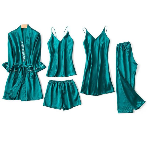 

women's sleepwear robe sets nightgown kimono short sleeve pajamas for women bathrobe female homewear satin nightdress woman 2021, Black;red