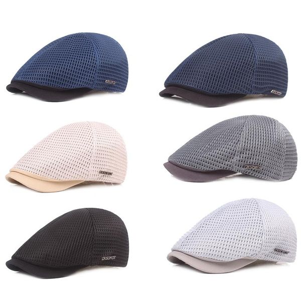 

berets men women mesh summer style plaid caps grain cotton cap ivy hat golf driving sun flat cabbie sboy, Blue;gray