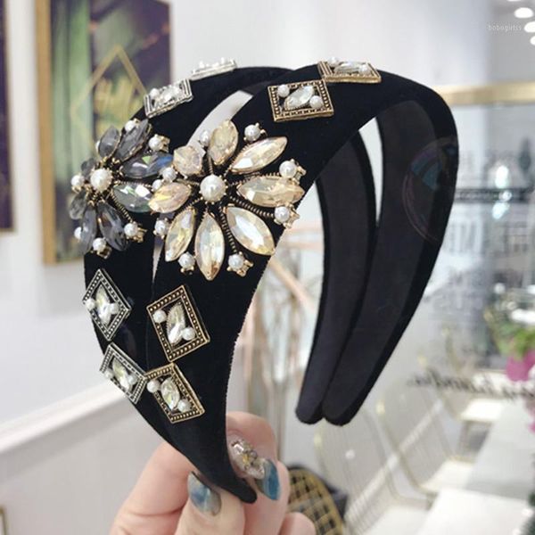 

high-end boutique hairdressing korean version of diamond-set crystal flower super-flash wide-edged hair hoop lady hairband accessories1