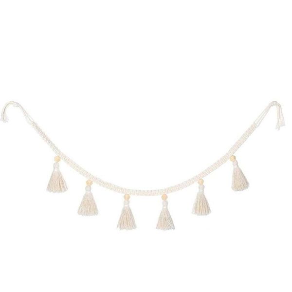 

bohemia macrame handmade woven tassel garland with decor home beads decorative hangings wooden basket belly wall b4o3 objects & figurines
