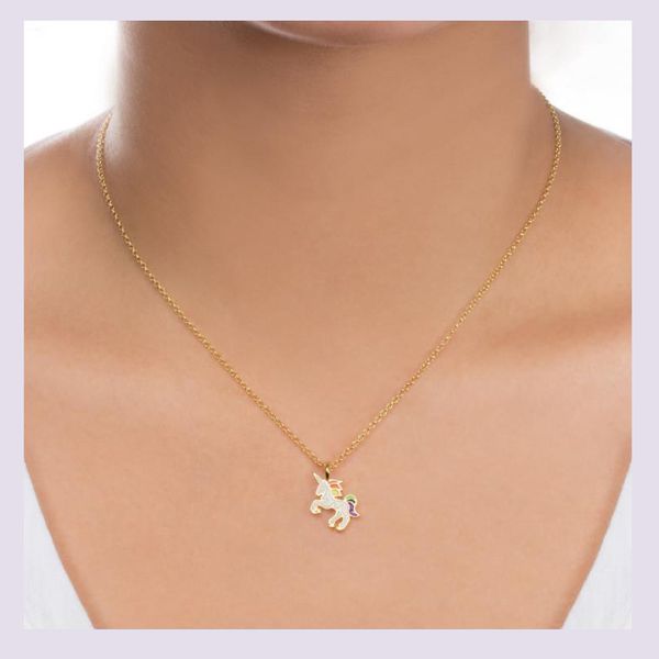 

color unicorn clavicle chain color glaze dripping oil pendant necklace, Silver