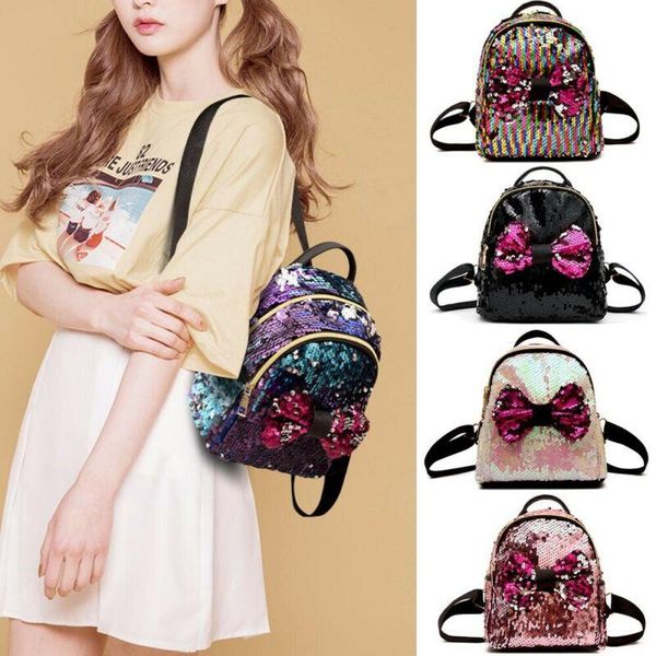 

outdoor bags 2021 fashion women backpack bowknot travel shoulder bag ladies mini rucksack purse satchel colorful sequin bow
