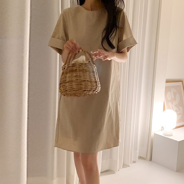 

casual dresses japanese style loose dress korean oversize ulzzang bf summer fashion women round neck solid color k1hx, Black;gray