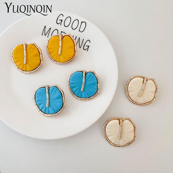 

stud resin metal cute big earrings for women korean lotus leaf large vintage earings 2021 trend elegant fashion jewelry colorful, Golden;silver