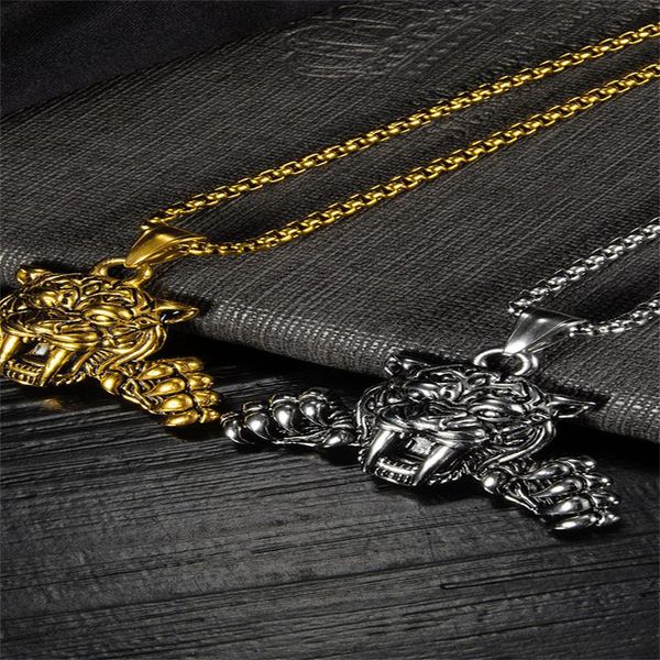 

pendant necklaces 2021 tide restoring ancient ways is stainless steel male tiger style necklace personality hip-hop men sautoir accessories, Silver