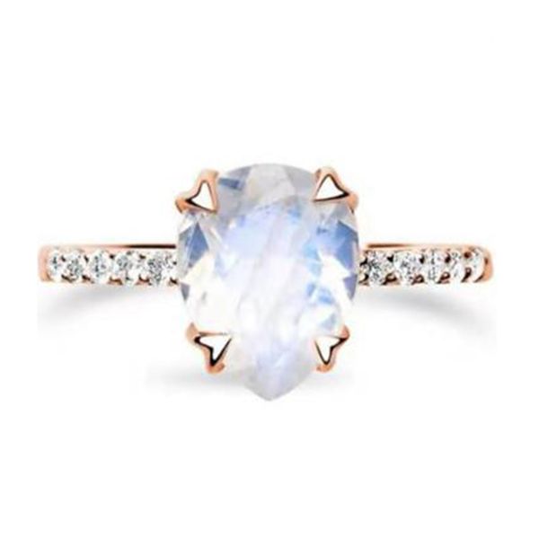 

rose gold color 925 silver jewelry pear 6x8mm natural moonstone engagement wedding ring for women gift, Slivery;golden