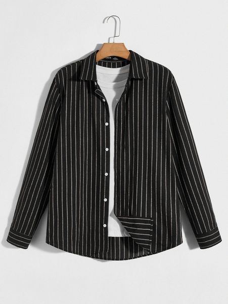 

men striped graphic button front shirt n1u7#, White;black