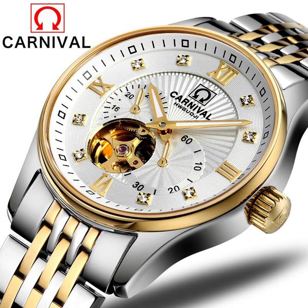 

wristwatches reloj hombre carnival automatic military watch men waterproof fashion luminous miyota movement mechanical watches, Slivery;brown