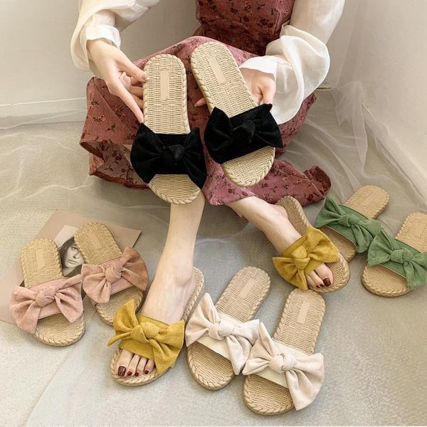 

shoes slippers flat slides low slipers women fashion butterfly-knot soft 2021 luxury summer pu rubber fabric basic butterfly-kno, Black
