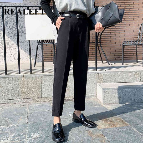 

spring korean style women formal harem pants with belt pockets high waist elegant office lady ankle-length 210428, Black;white