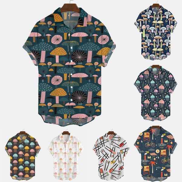 

bababuy - men's large shirt, short sved shirt with flower pattern, hawaii summer leisure flower beach 2021, White;black