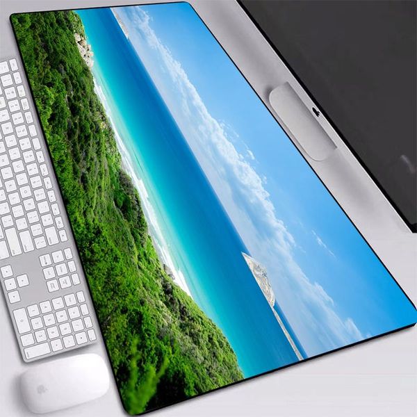 

mouse pads & wrist rests green grass blue sea white cloud mat big professional eco-friendly natural rubber desk mouse-pads keyboards pad 90x