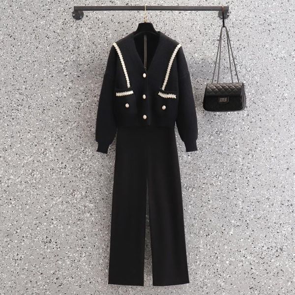 

women's two piece pants plus size elegant women set loose knit cardigan +wide leg sports suit lady casual soft sportswear tracksuits, White