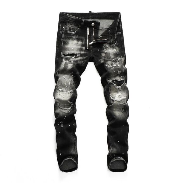 

mens badge rips stretch black men jeans fashion slim fit washed motocycle denim pants panelled hip hop trousers 6703 jeans, Blue