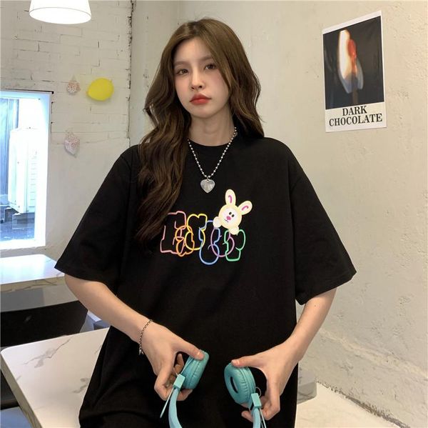 

women's t-shirt ytx1173 harajuku style black short-sleeved summer 2021 design sense niche loose, White