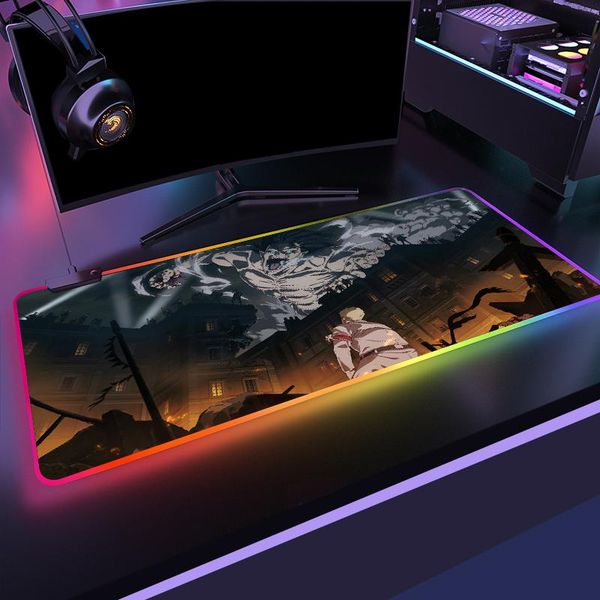 

mouse pads & wrist rests attack on titan rgb gaming pad gamer computer mousepad backlit mause large desk keyboard led mice mat support d