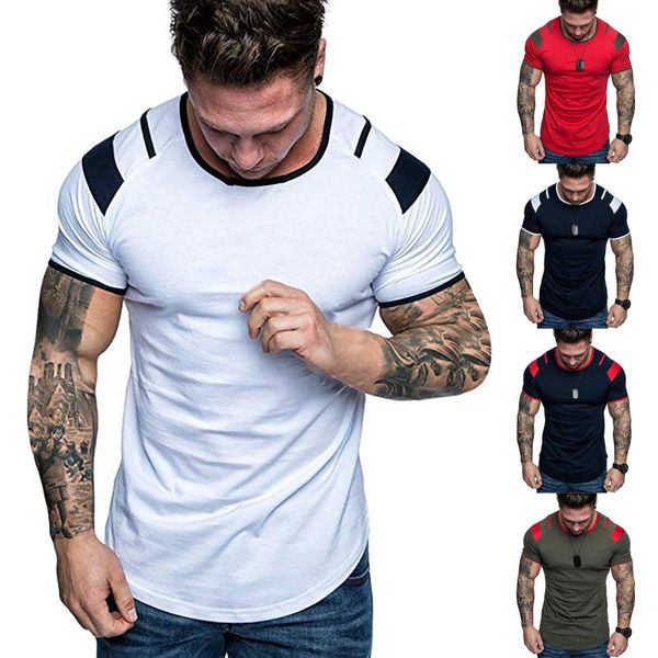 

men's t-shirts men 2021 casual pullover home o-neck patchwork pattern fashion round collar short sleeve shirt summer streetwear, White;black