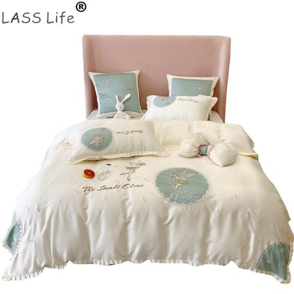 

bedding sets luxury egyptian cotton set  king size bprincess style lotus leaf lace embroidered duvet cover bed fitted sheet