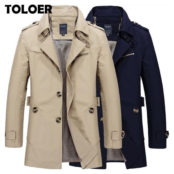 

mens business jacket fashion autumn men long cotton windbreaker jackets overcoat male casual winter trench outwear coat 211015, Black;brown