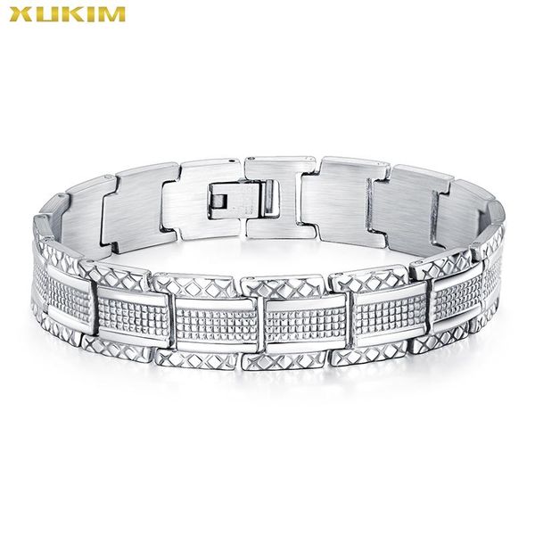 

xukim jewelry sliver bracelet men fasion rock bangles stainless steel bracelets link, chain, Black