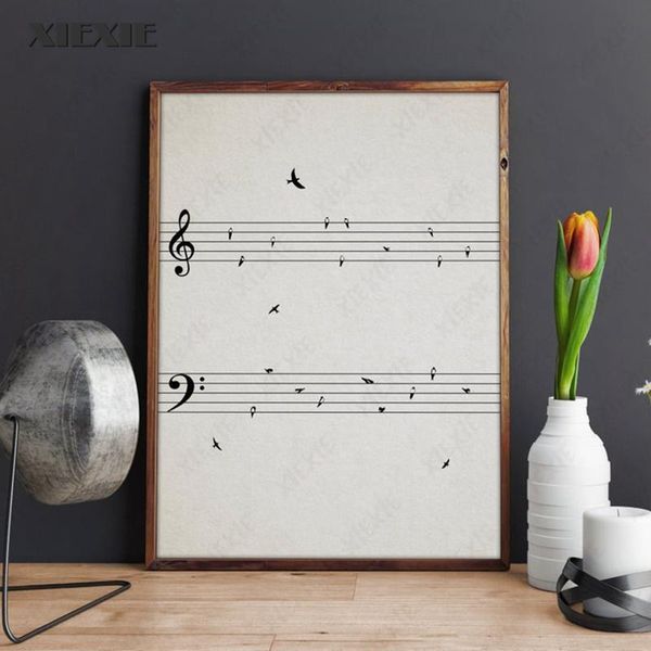 

paintings sheet music with birds vintage wall art canvas painting poster prints picture musical notes room decor teacher gift