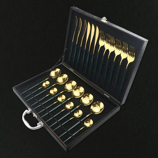 

flatware sets 24pcs colorful dinnerware set stainless steel cutlery kitchen mirror gold tableware knife fork spoon dinner