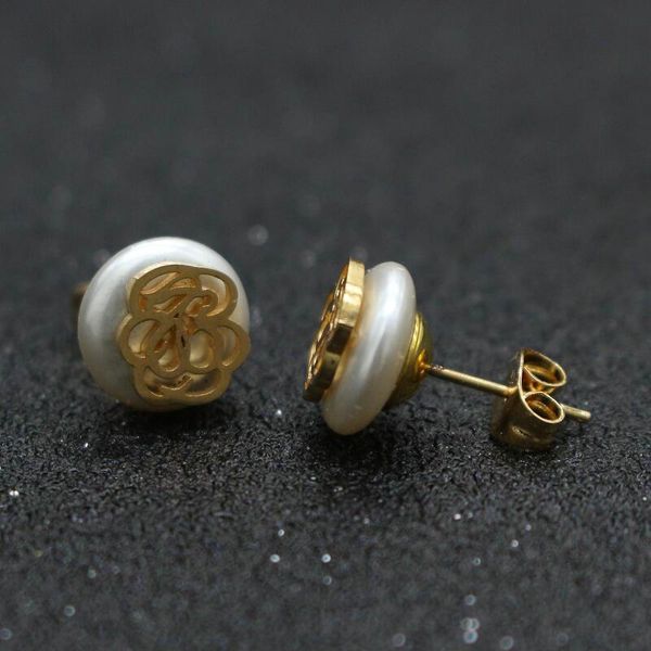 

stud cute bear noble design women earrings stainless steel flower imitation pearl for wedding jewelry gift, Golden;silver