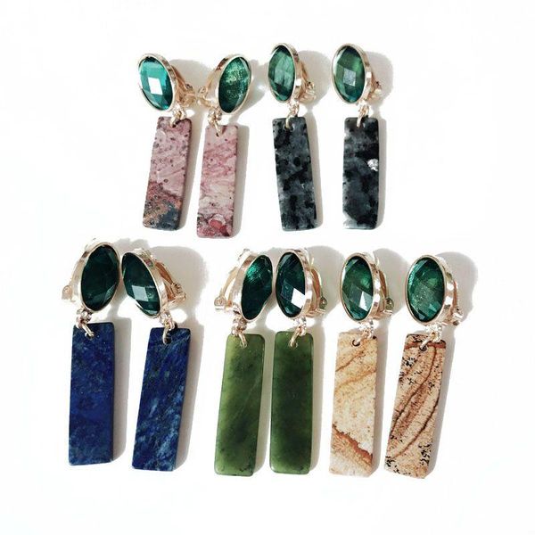 

clip-on & screw back rectangle natural lazuli 5 colors stone clip earring, Silver
